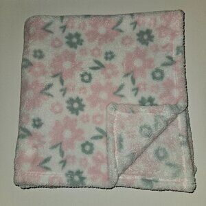 Baby Gear Pink Green Flowers Baby Blanket Lovey White Fleece Floral 30" x 30"